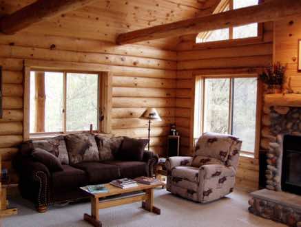 Rustic hand peeled half log on the interior